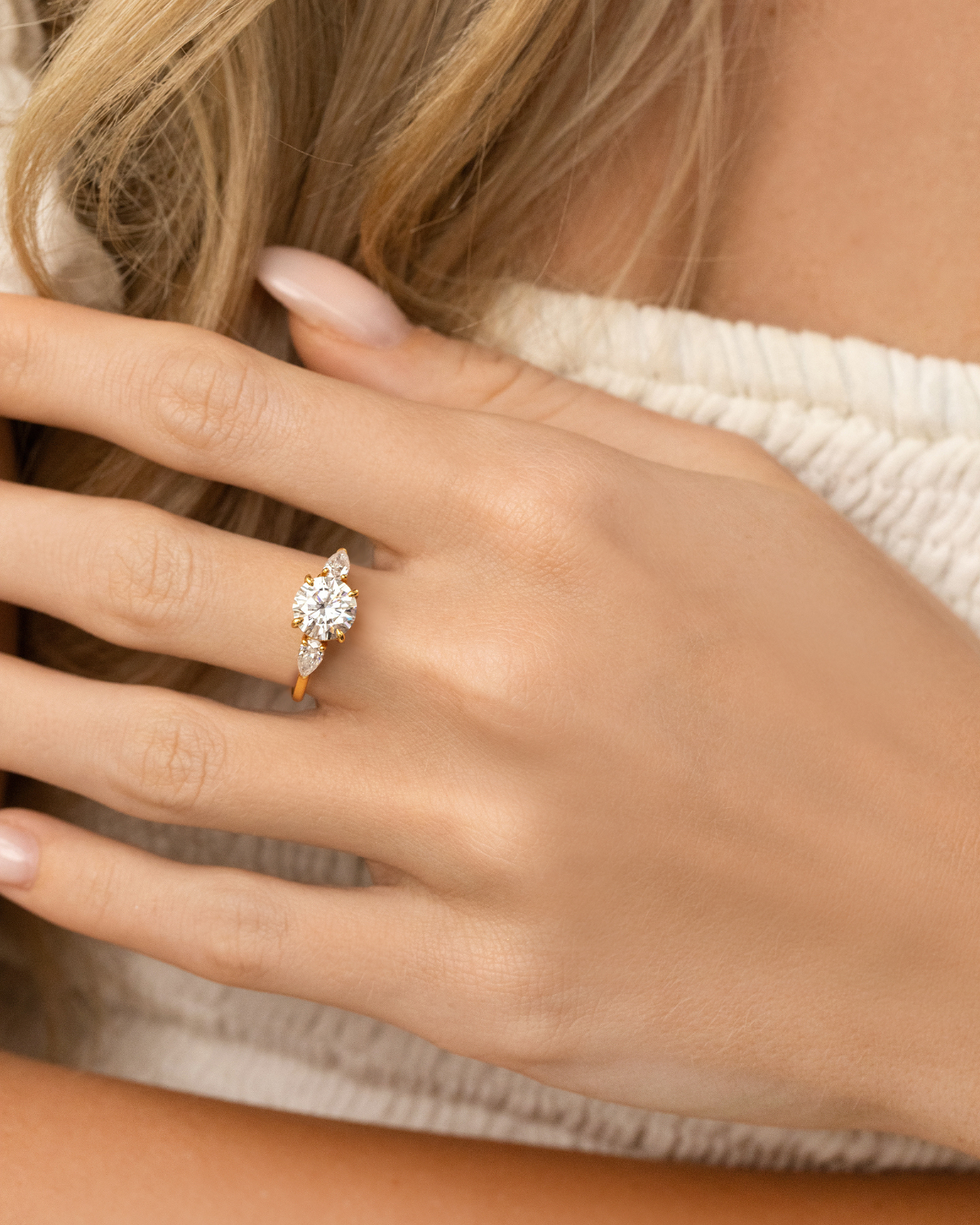 2 ct Round Moissanite Three Stone Engagement Ring in 18k Gold Vermeil