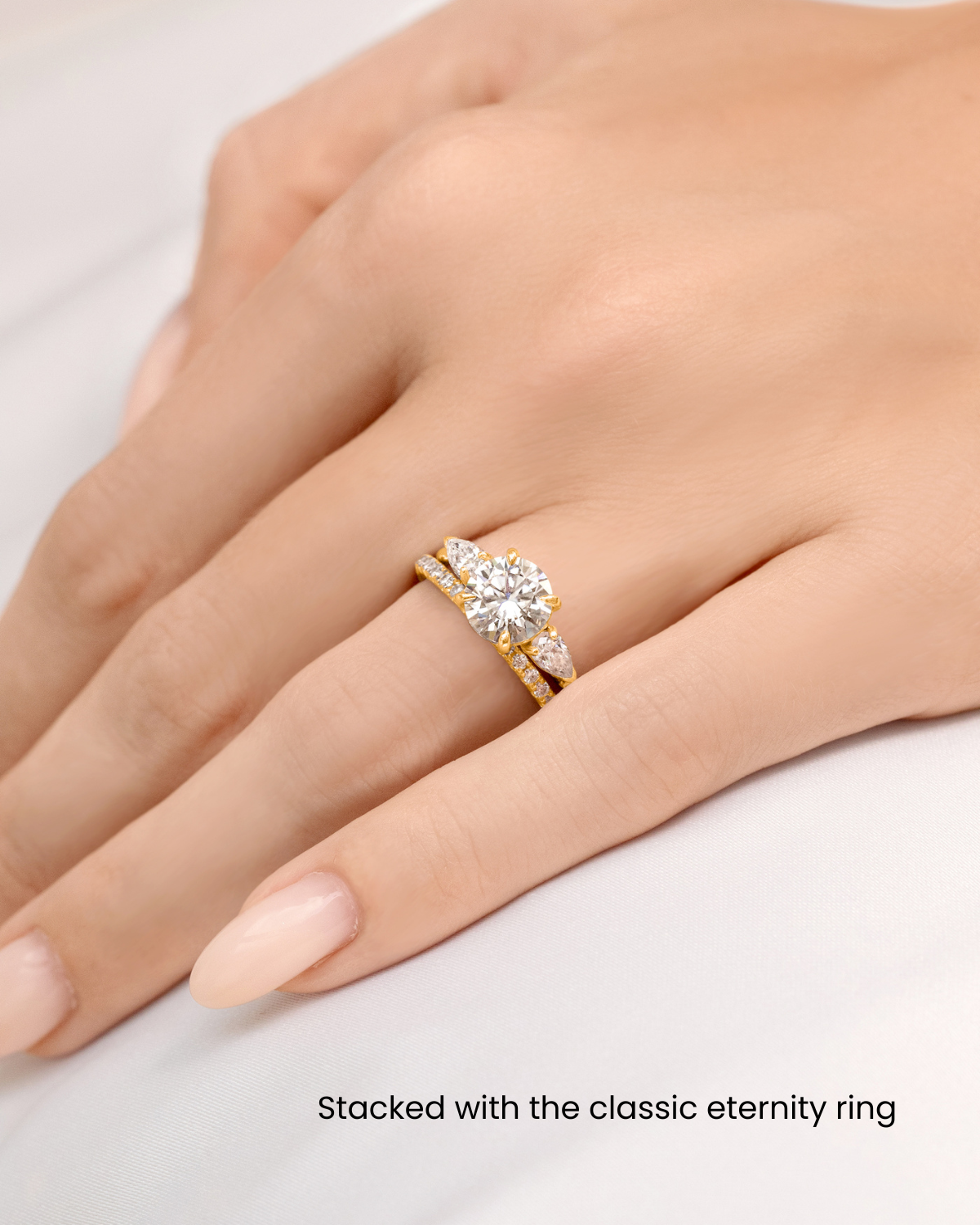 2 ct Round Moissanite Three Stone Engagement Ring in 18k Gold Vermeil