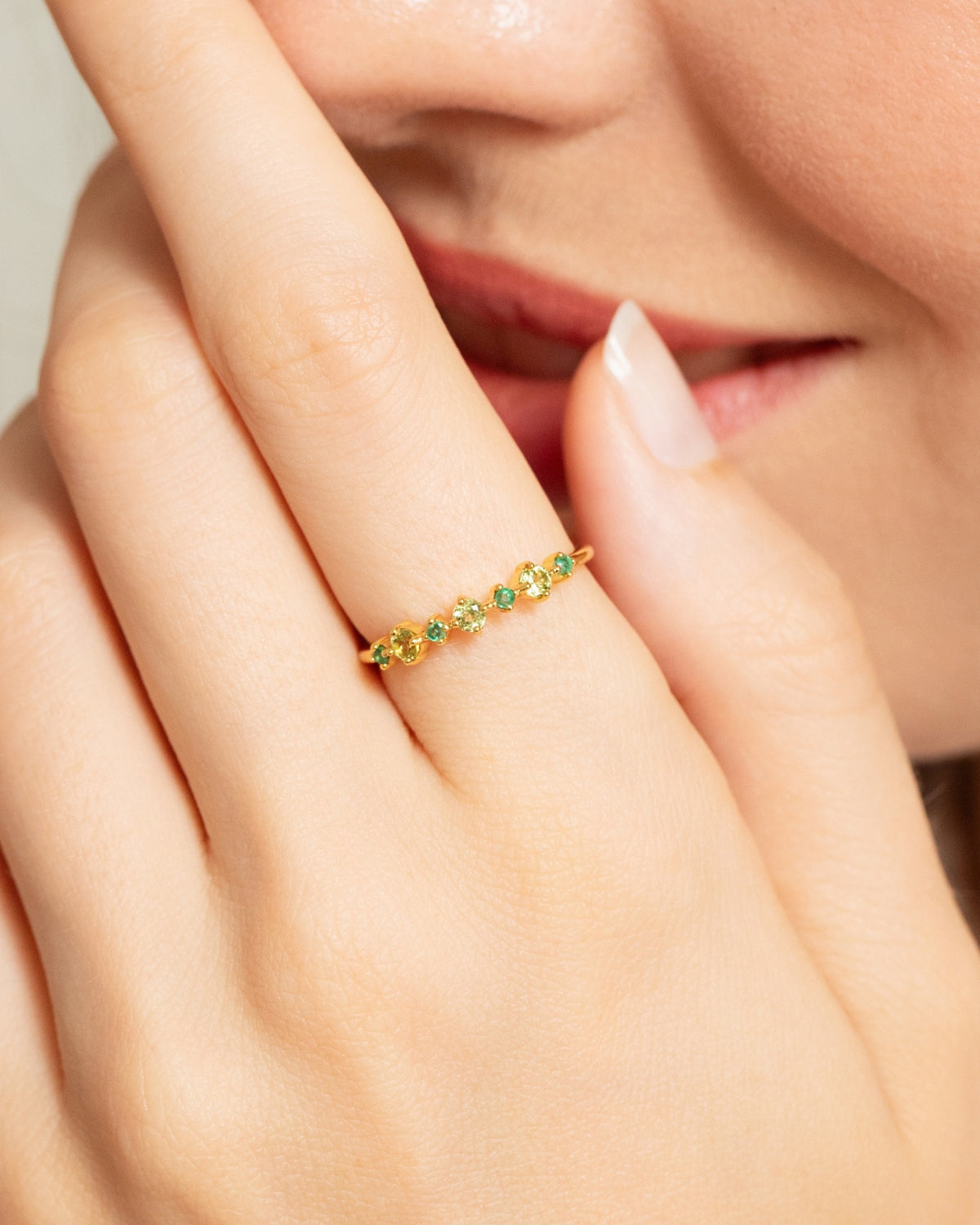 Emerald & Peridot Stackable Half Eternity Band in 18K Gold Vermeil
