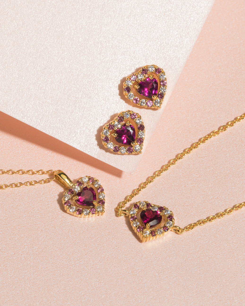 Red Heart Rhodolite Garnet Stud Earrings in 18k Gold Vermeil