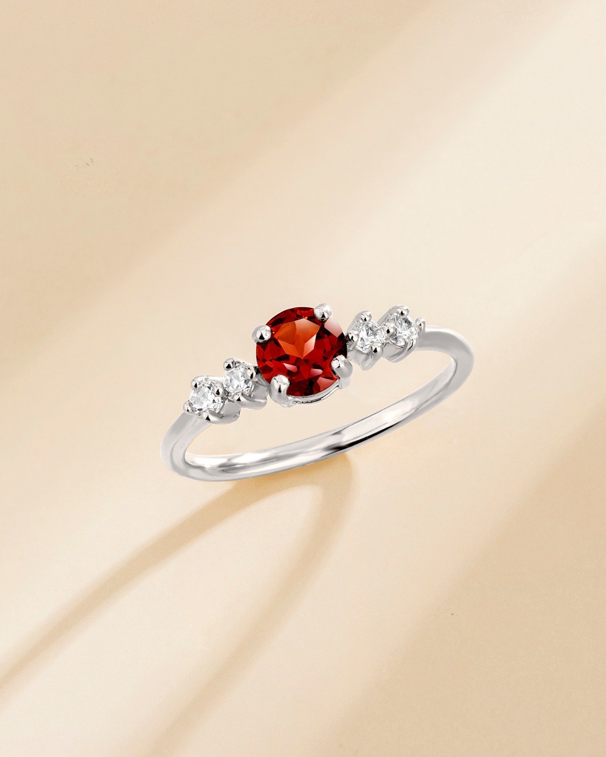 Garnet Five Stone Ring in Sterling Silver