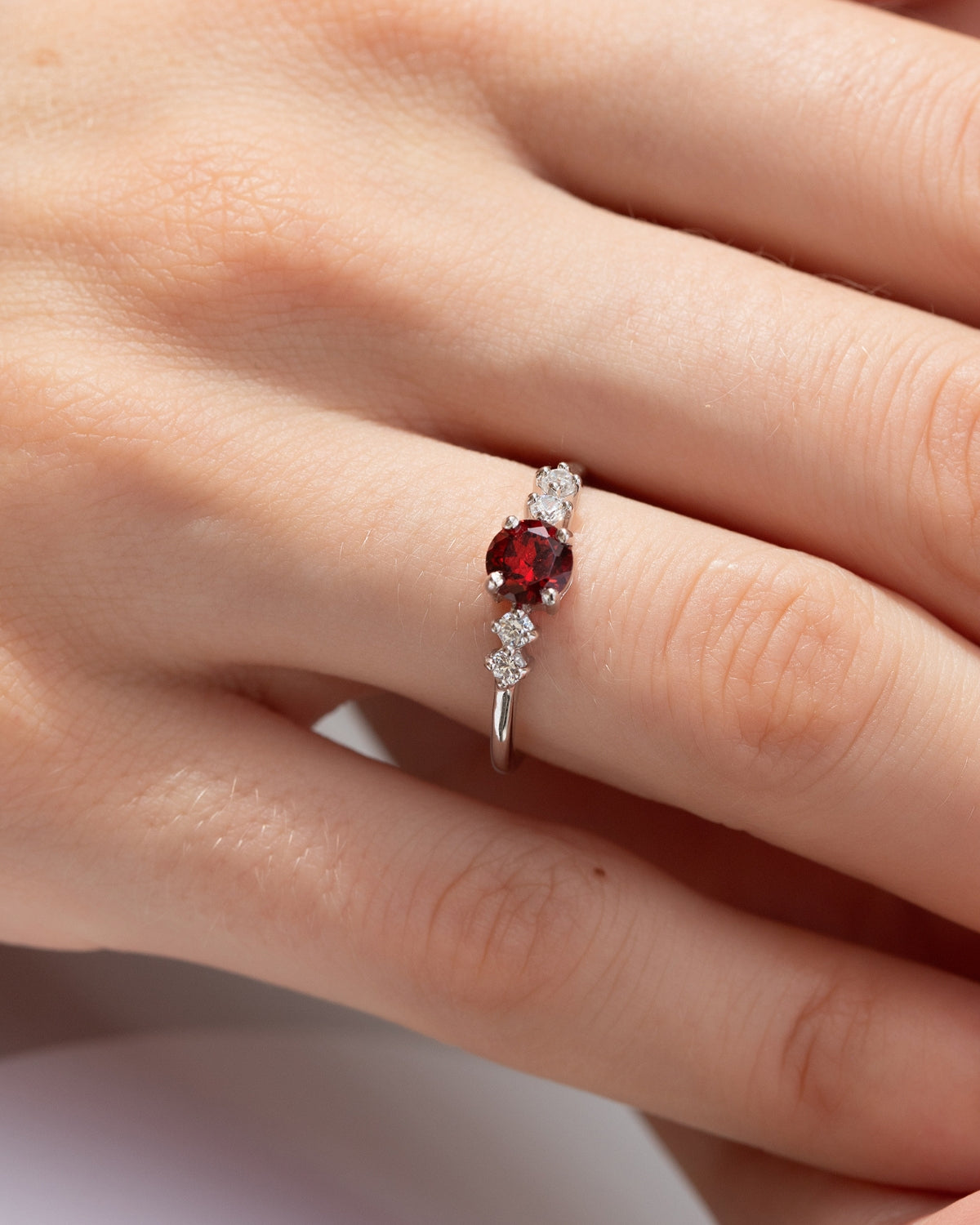 Garnet Five Stone Ring in Sterling Silver