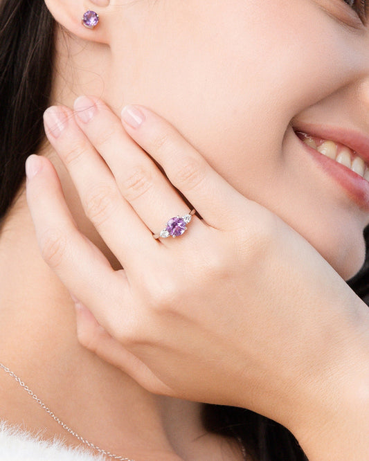 Lavender Amethyst Three Stone Ring in Sterling Silver