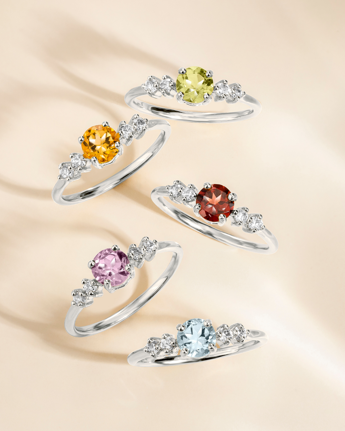 Garnet Five Stone Ring in Sterling Silver