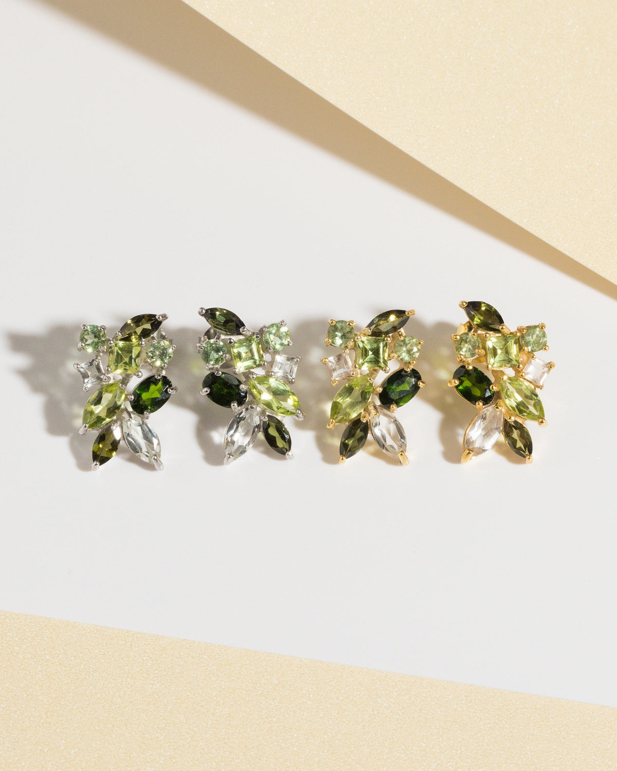 Large Green Gemstone Cluster Earrings in 18k Gold Vermeil
