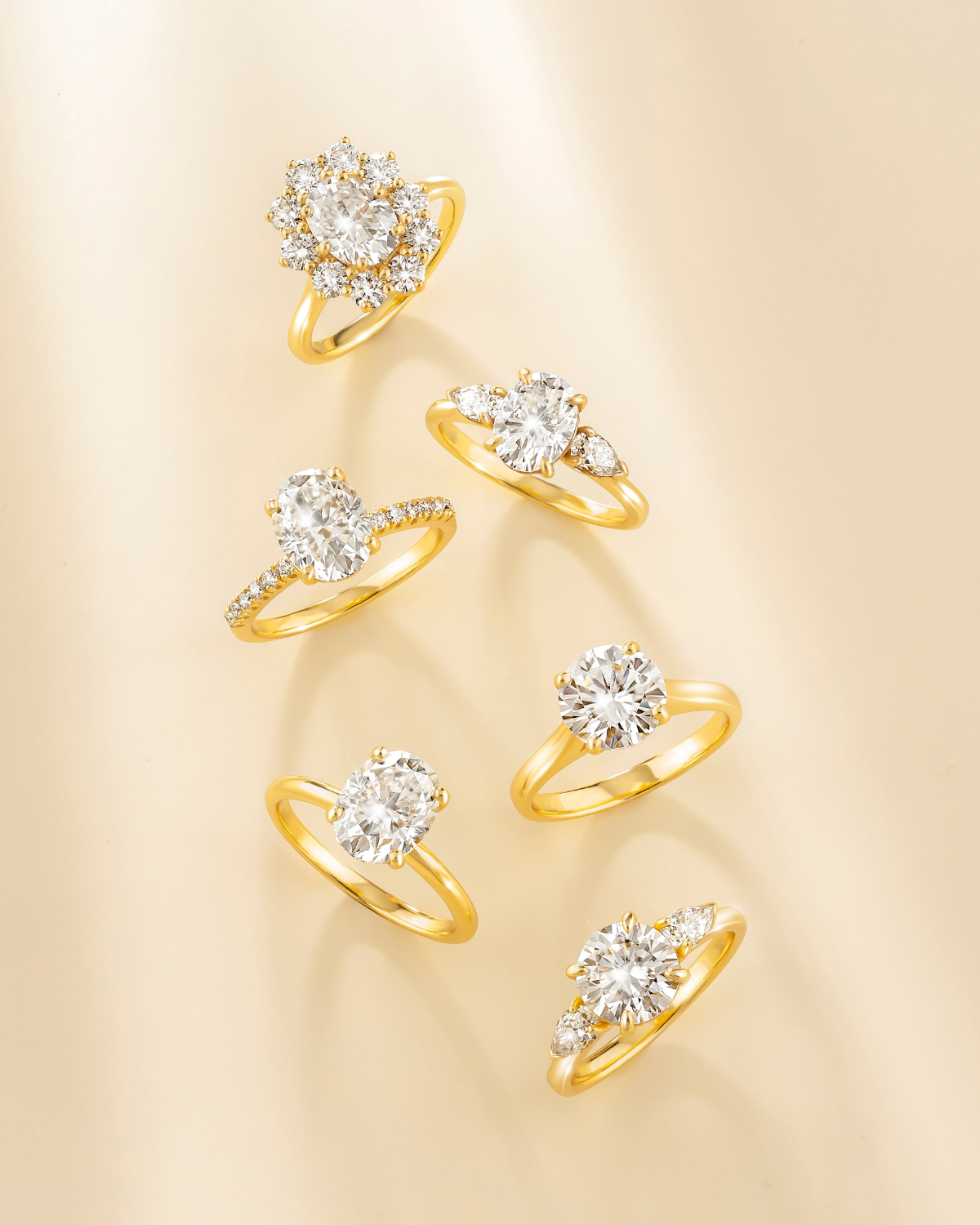 2 ct Oval Solitaire Moissanite Engagement Ring with Pavé Band in 18k Gold Vermeil