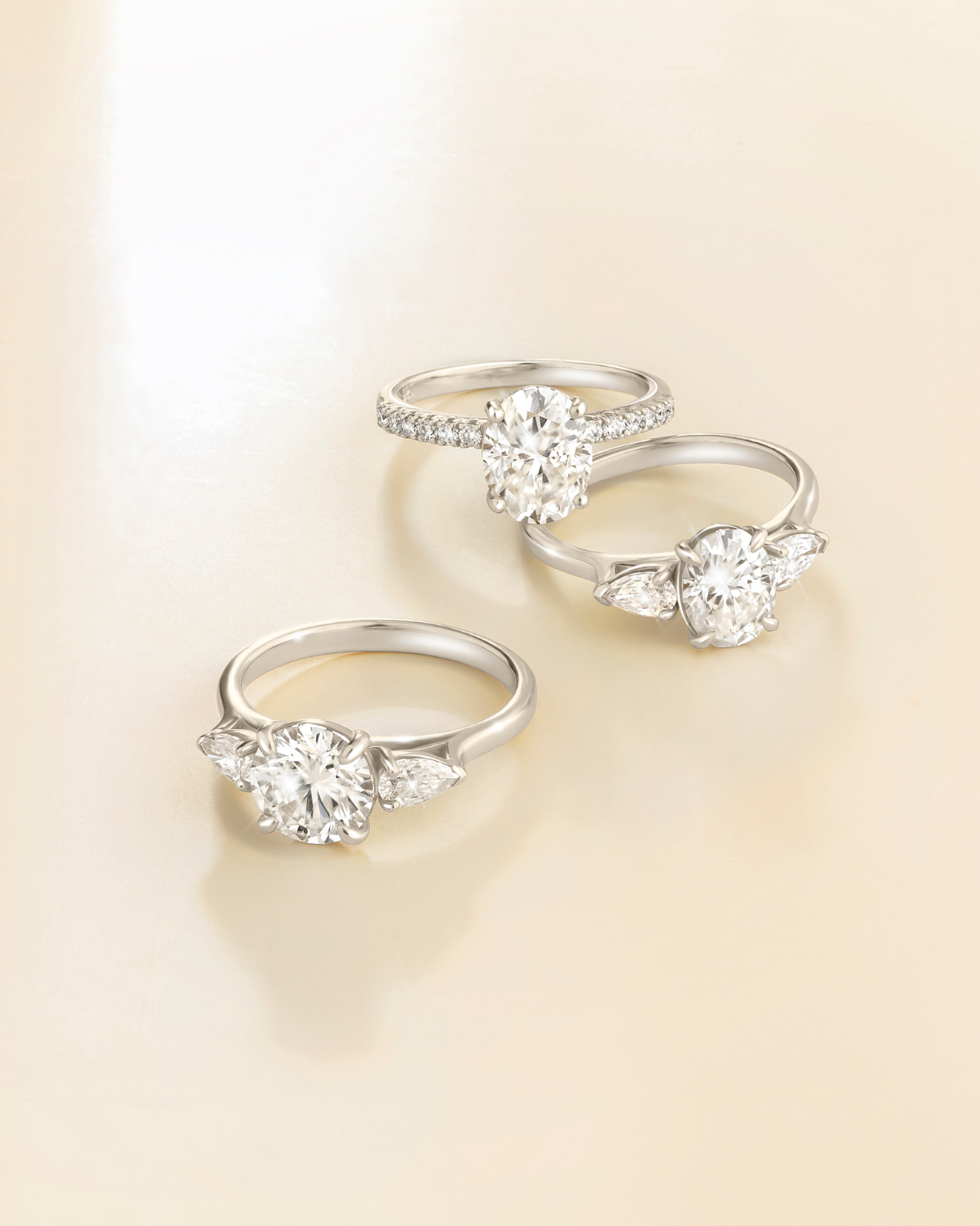 2 ct Round Moissanite Three Stone Engagement Ring in Sterling Silver