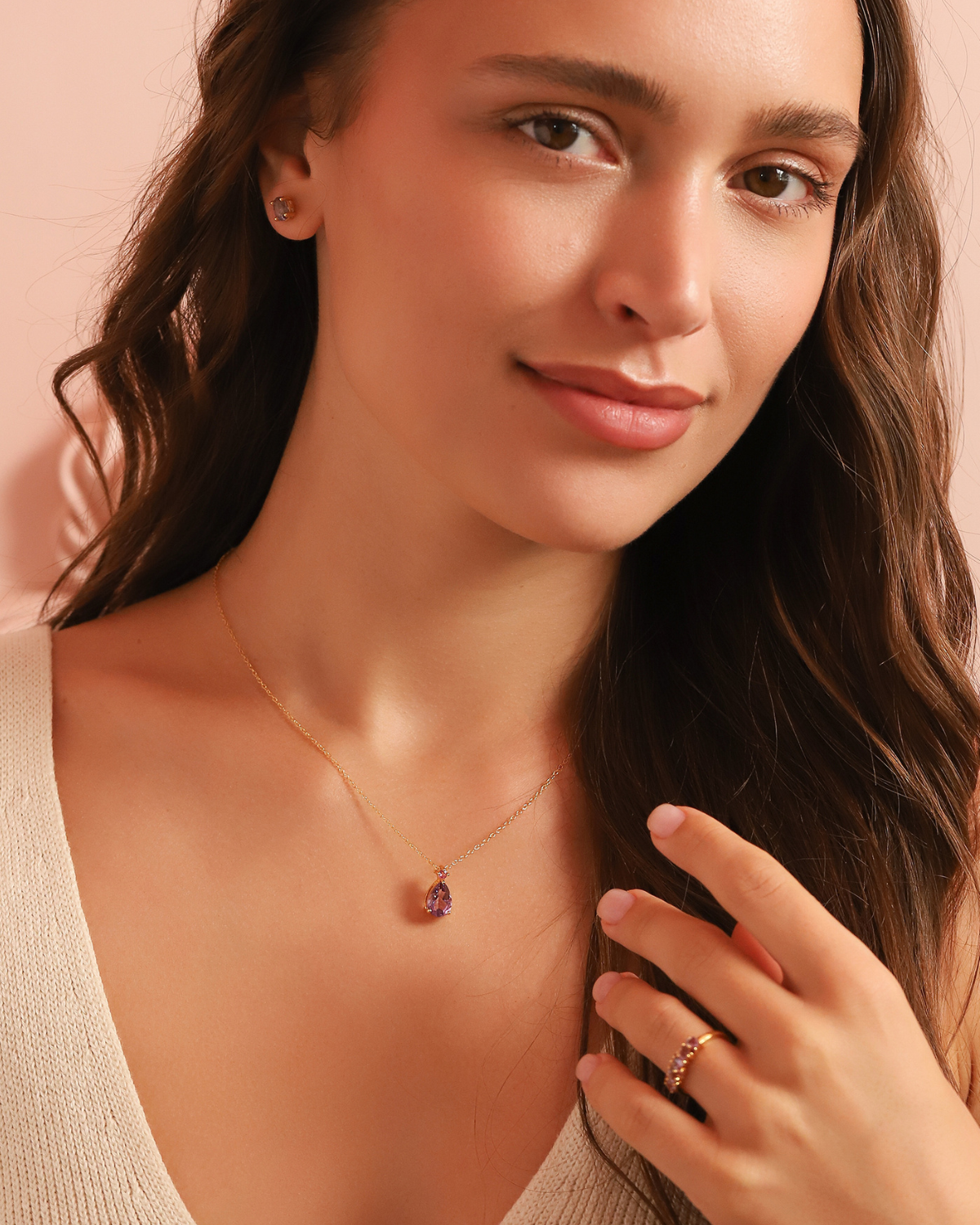 Pink Ruby & Amethyst Pear Cut Half Eternity Band in 18k Gold Vermeil