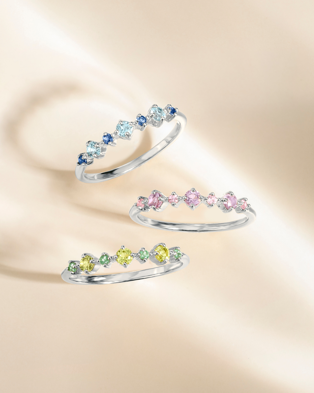 Blue Sapphire & Blue Topaz Stackable Half Eternity Band in Sterling Silver