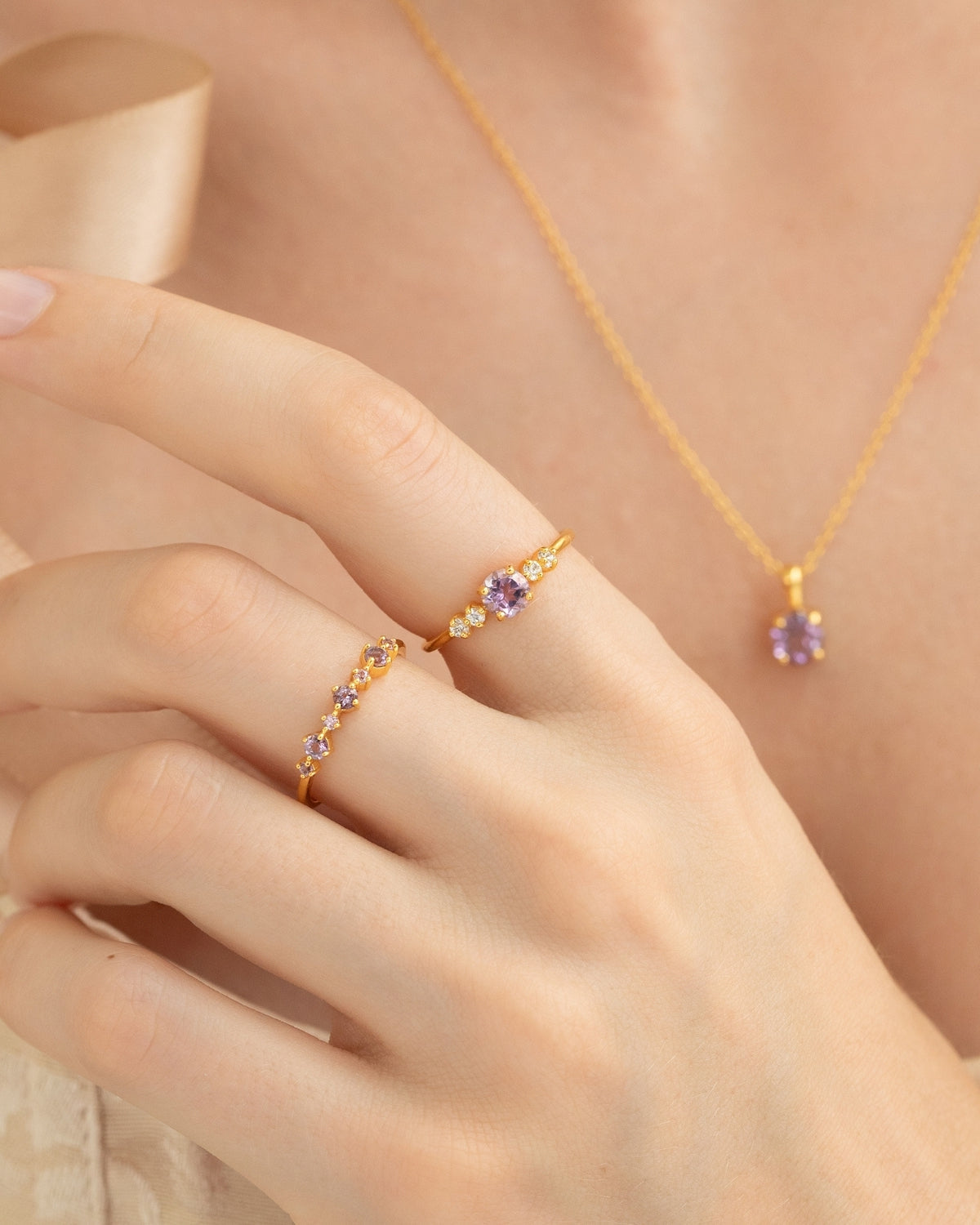 Pink Sapphire & Amethyst Stackable Half Eternity Band in 18k Gold Vermeil