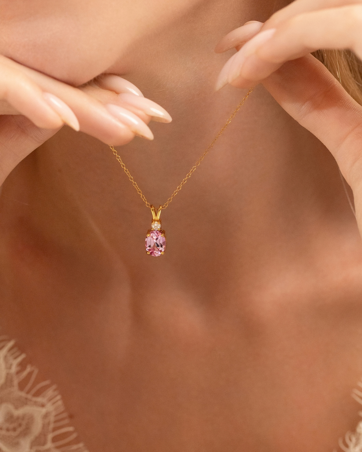 Pink Sapphire Pendant Necklace in 18k Gold Vermeil