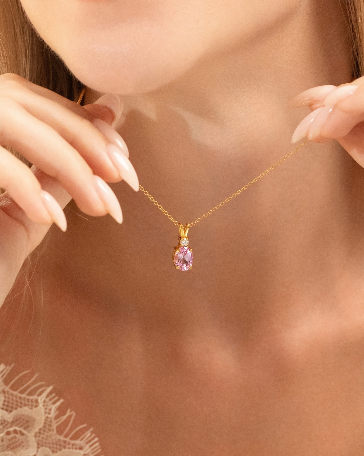 Pink Sapphire Pendant Necklace in 18k Gold Vermeil