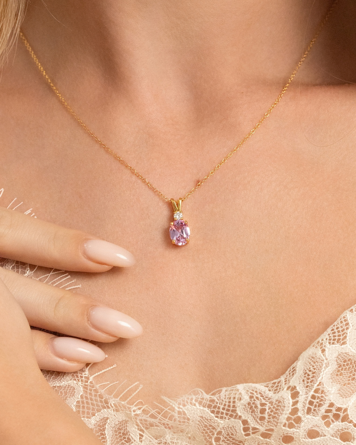 Pink Sapphire Pendant Necklace in 18k Gold Vermeil