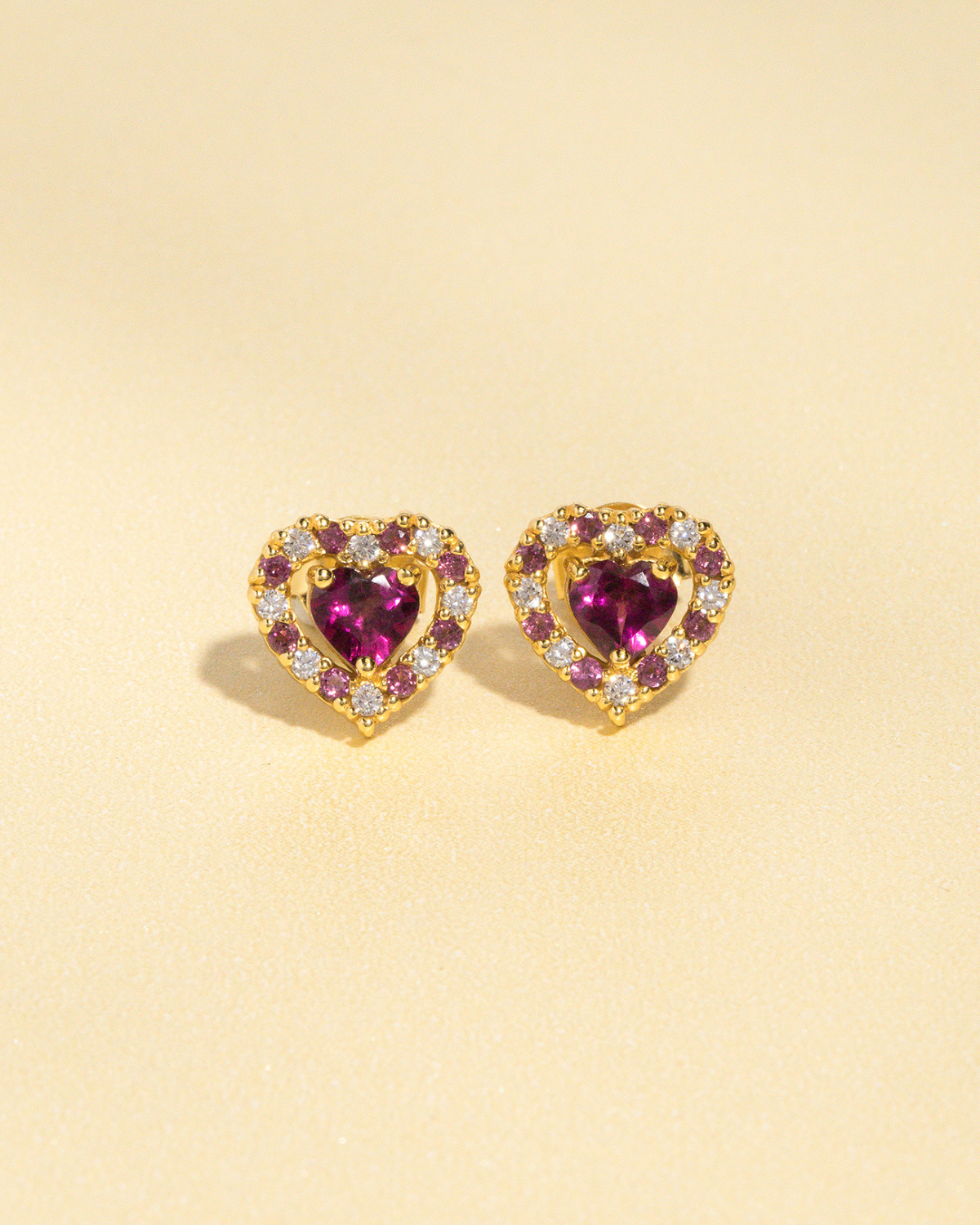 Red Heart Rhodolite Garnet Stud Earrings in 18k Gold Vermeil