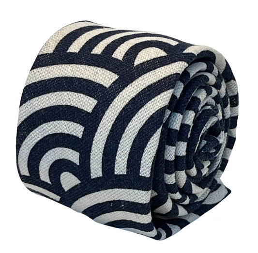 cream and navy blue rainbow design cotton mens tie