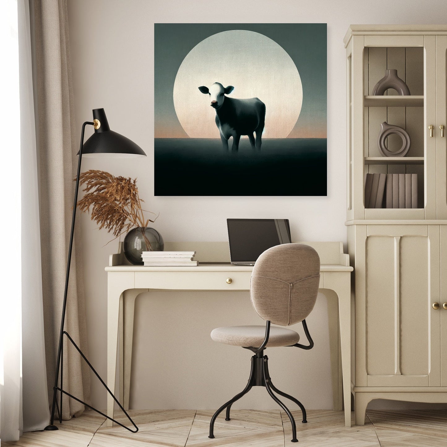 Minimalist Dusk Cow Canvas