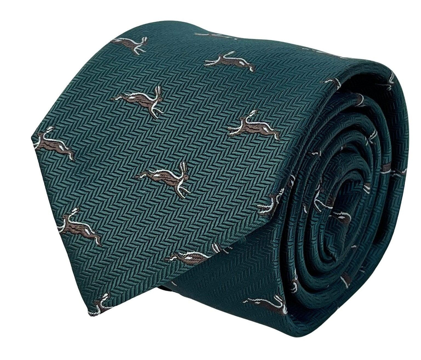 dark forest green mens tie with woodland hare design