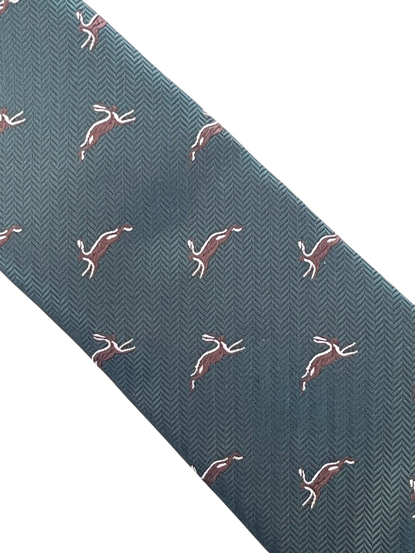 dark forest green mens tie with woodland hare design