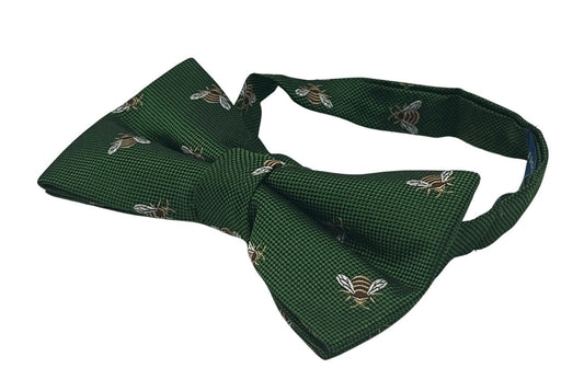 fern apple green child's bow tie with honey bumble-bee design
