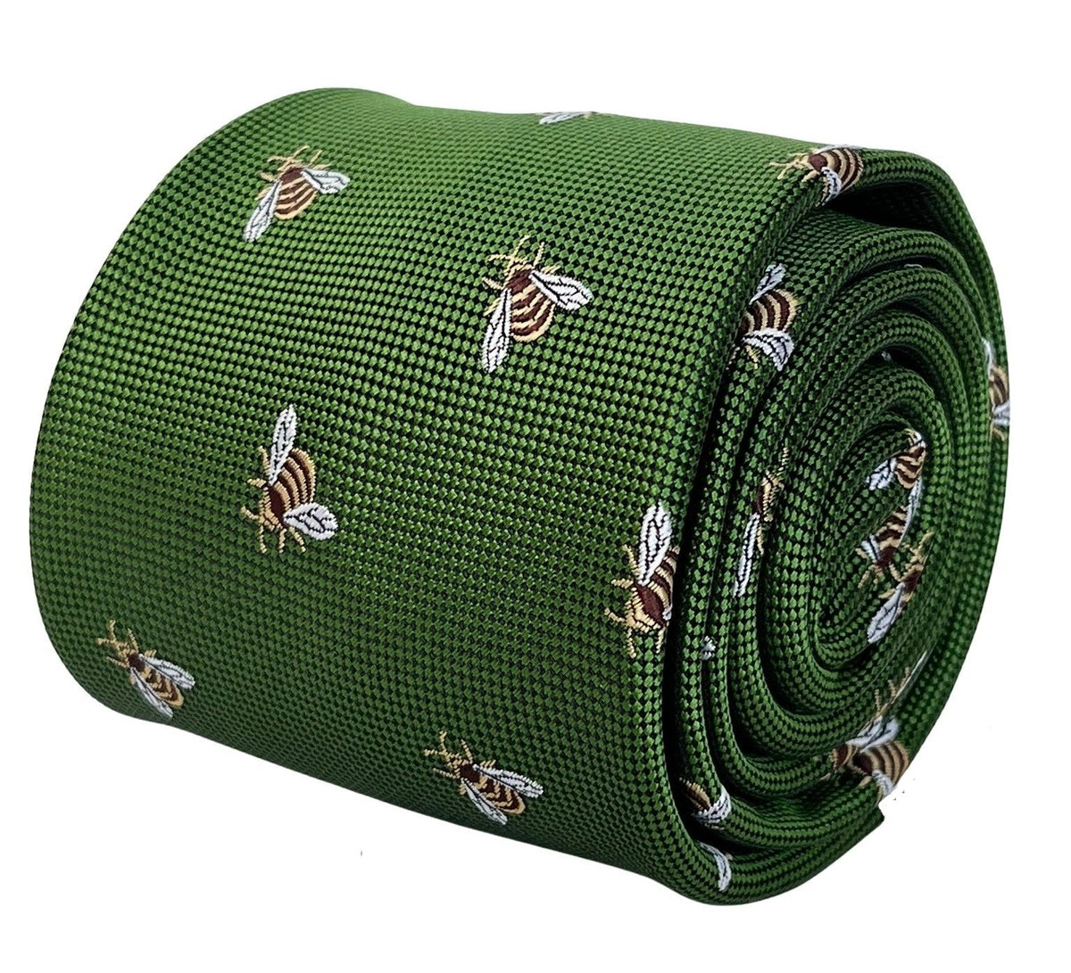 fern apple green  tie with  honey bumble-bee design