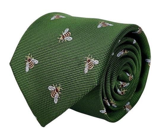 fern apple green  tie with  honey bumble-bee design