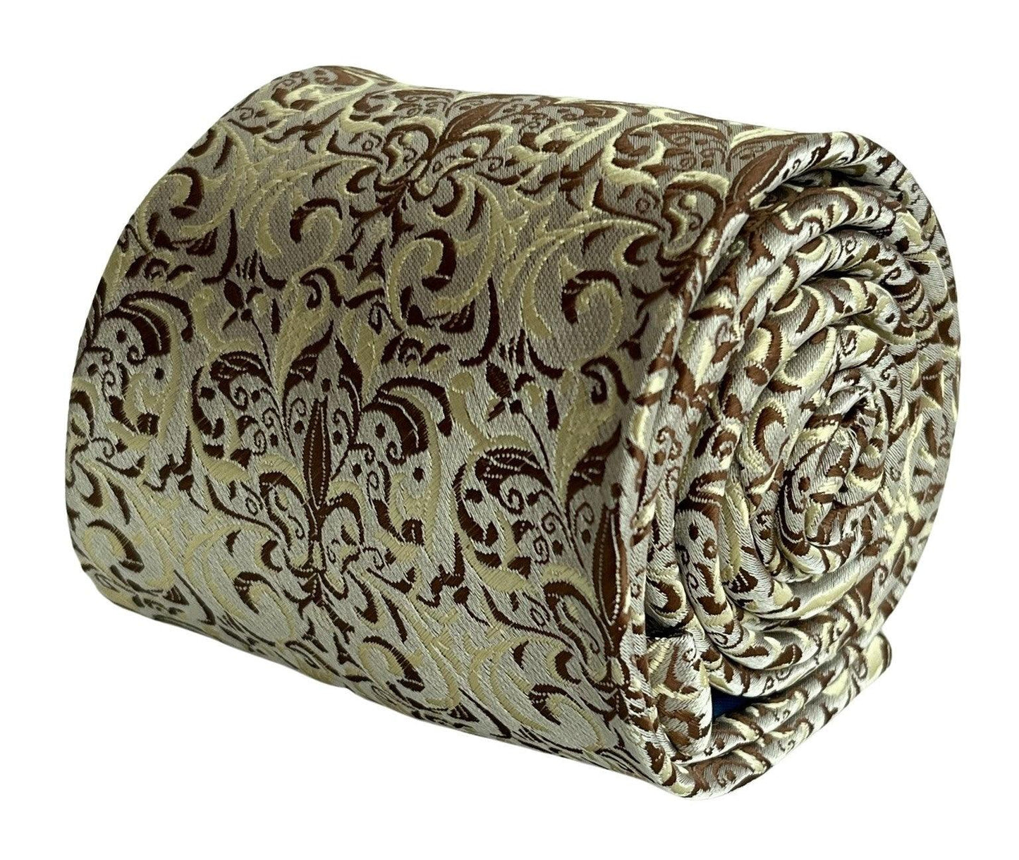 brown, gold and cream fleur de lis floral  design tie