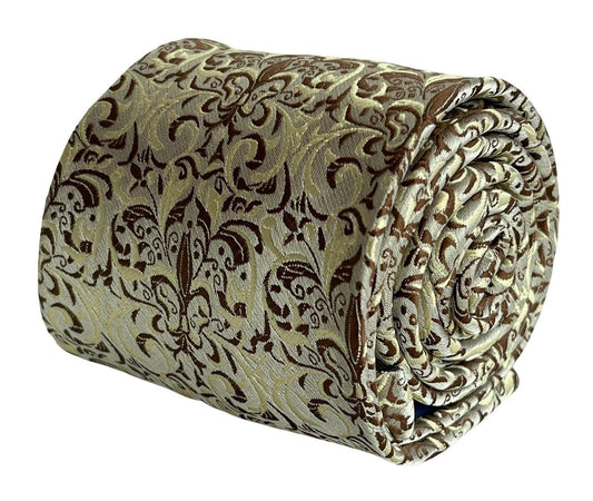 brown, gold and cream fleur de lis floral  design tie