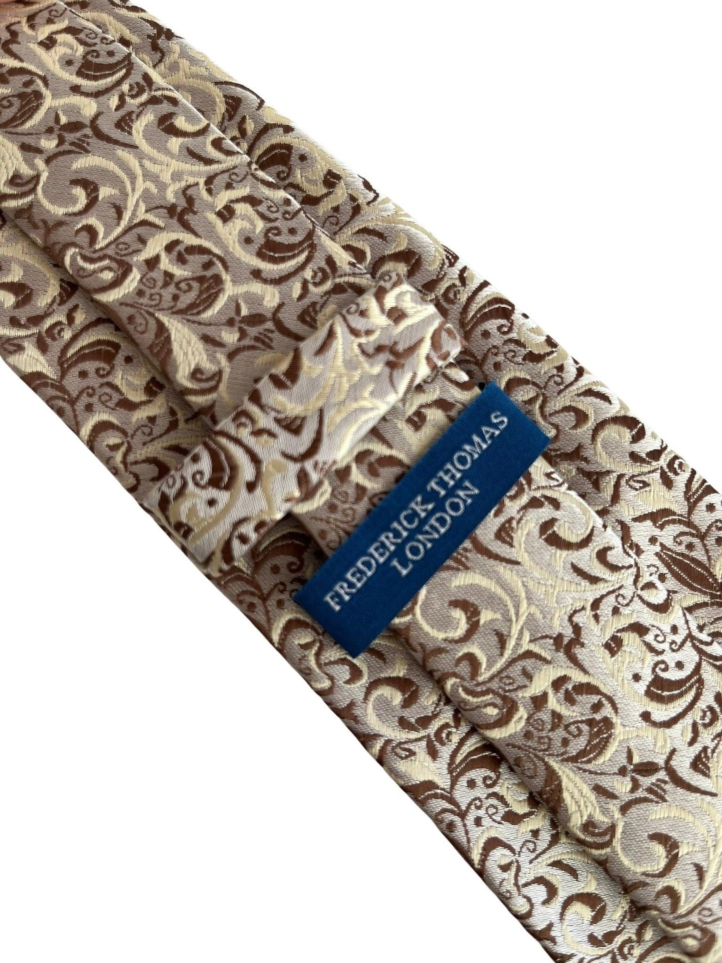 brown, gold and cream fleur de lis floral  design tie
