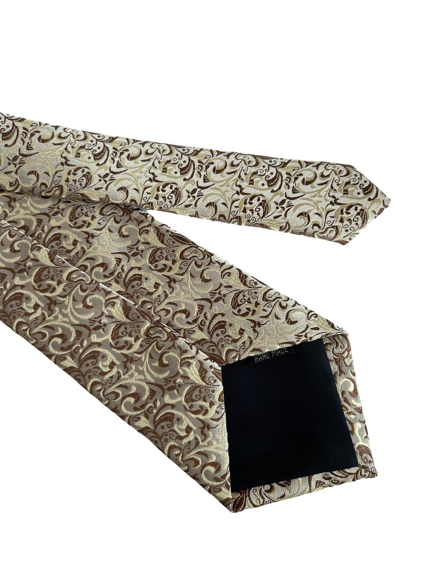 brown, gold and cream fleur de lis floral  design tie
