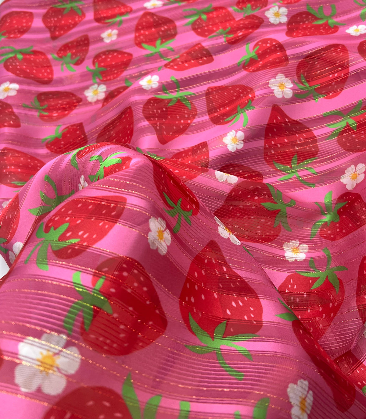 Pink Strawberry Lightweight Fabric 90GSM Non Stretch