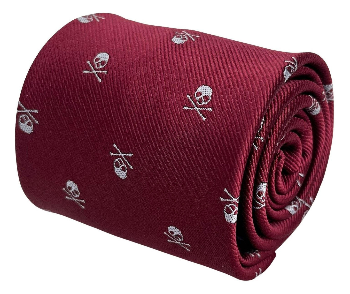 dark red maroon tie with  skull and crossbones design