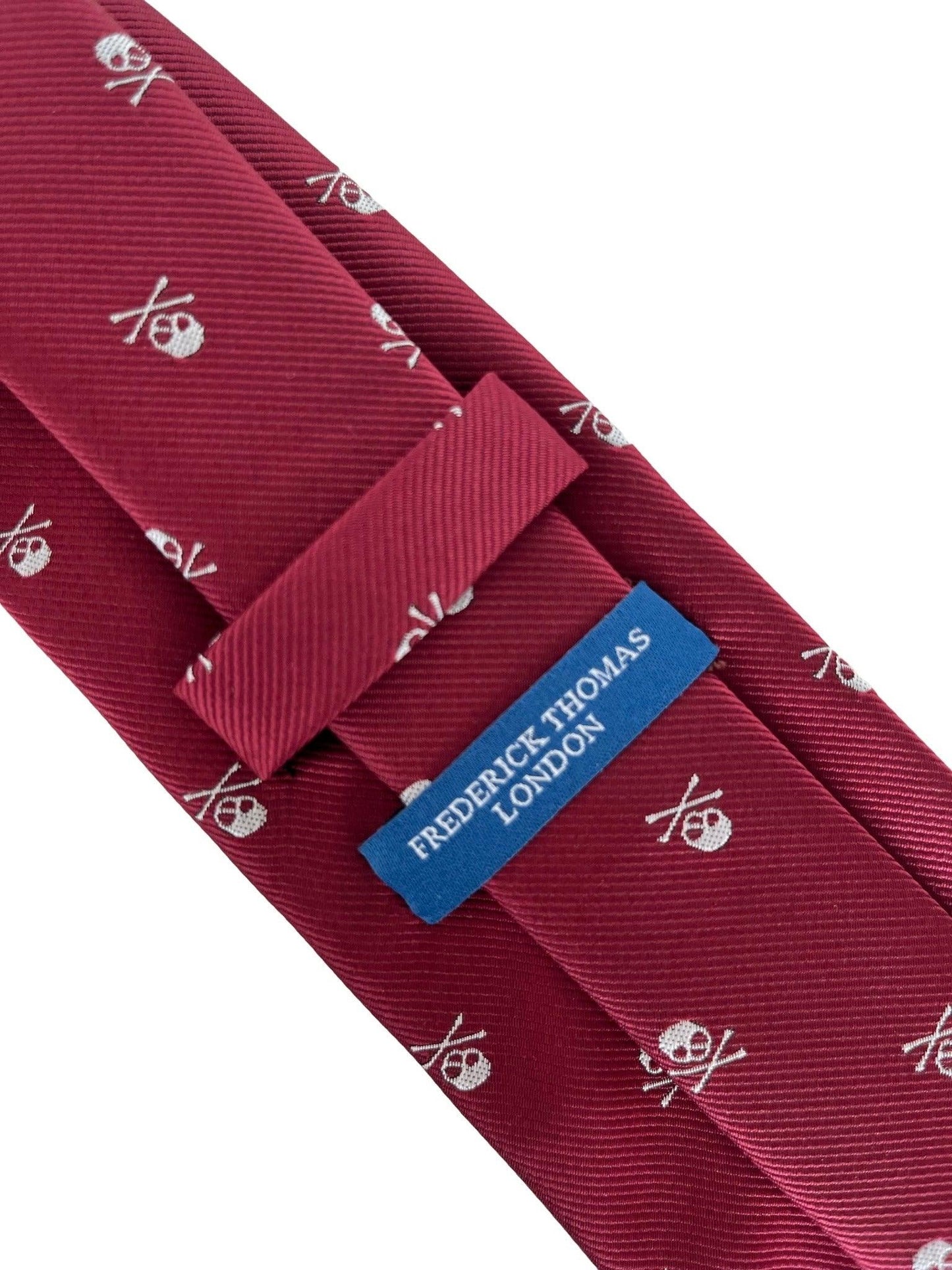 dark red maroon tie with  skull and crossbones design