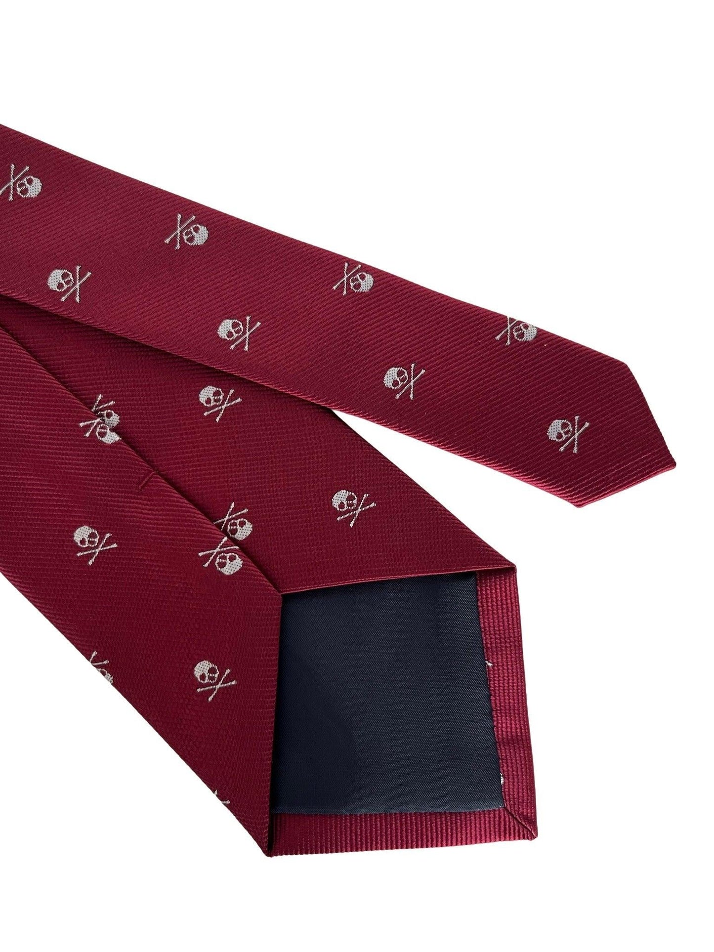 dark red maroon tie with  skull and crossbones design