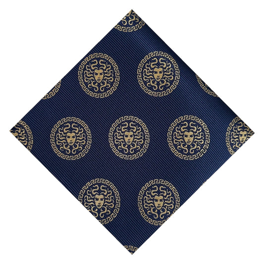 Medusa Pocket Square Blue & Gold