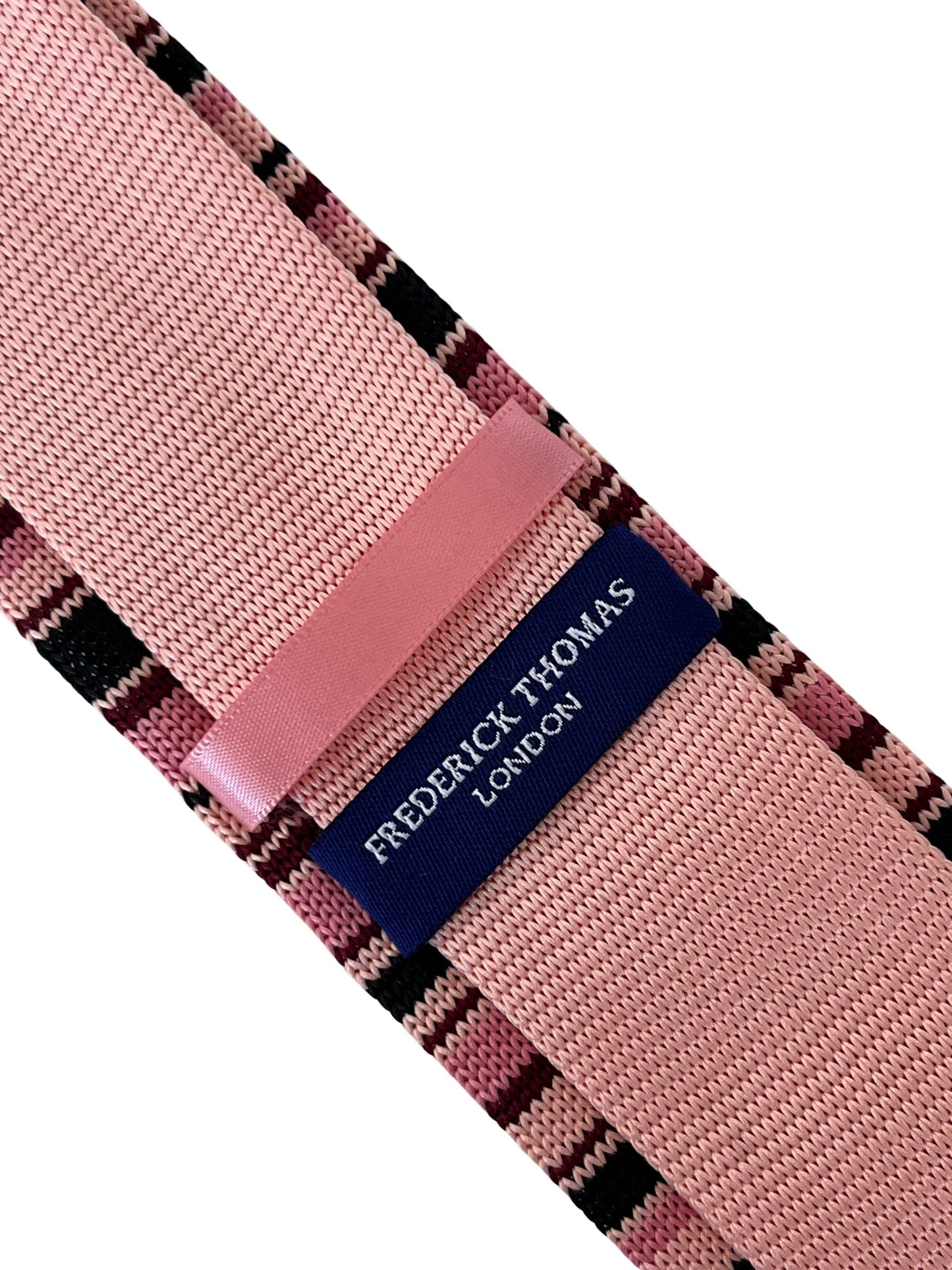 light baby pink and navy blue striped fine knitted tie