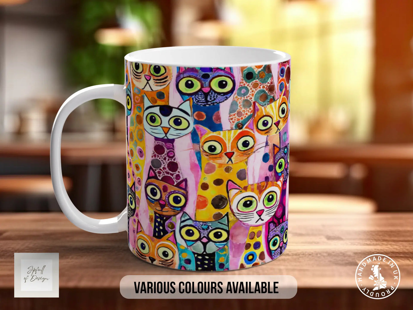 Colourful Cat Crowd Mug | Cat Lover Gift | Playful Cats Pattern | Handmade UK