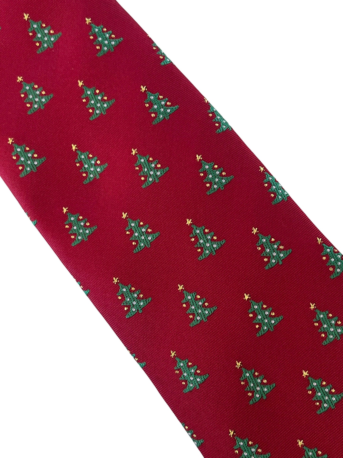 maroon burgundy dark red tie with festive Christmas tree design