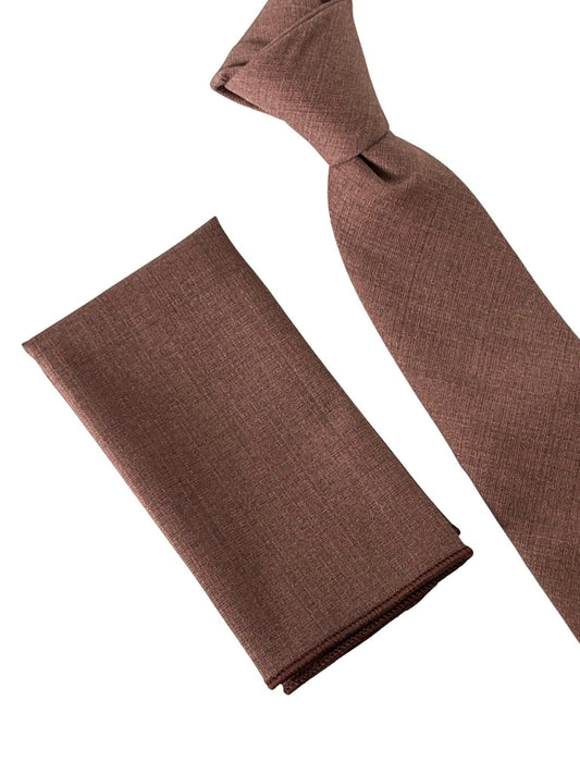 Matching dusky dusty earthy red brick bamboo tie and pocket square