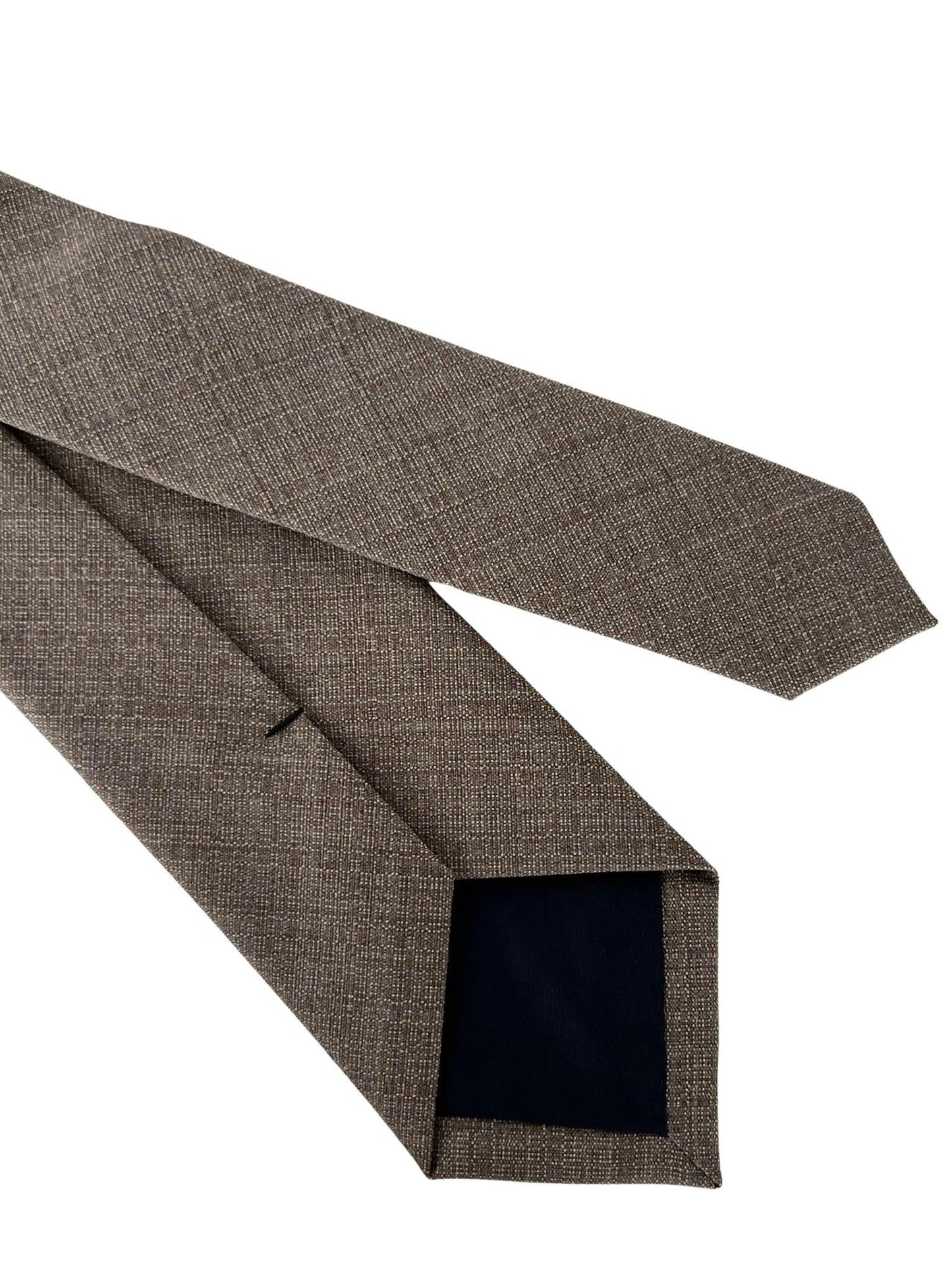 Matching beige taupe brown bamboo tie and pocket square