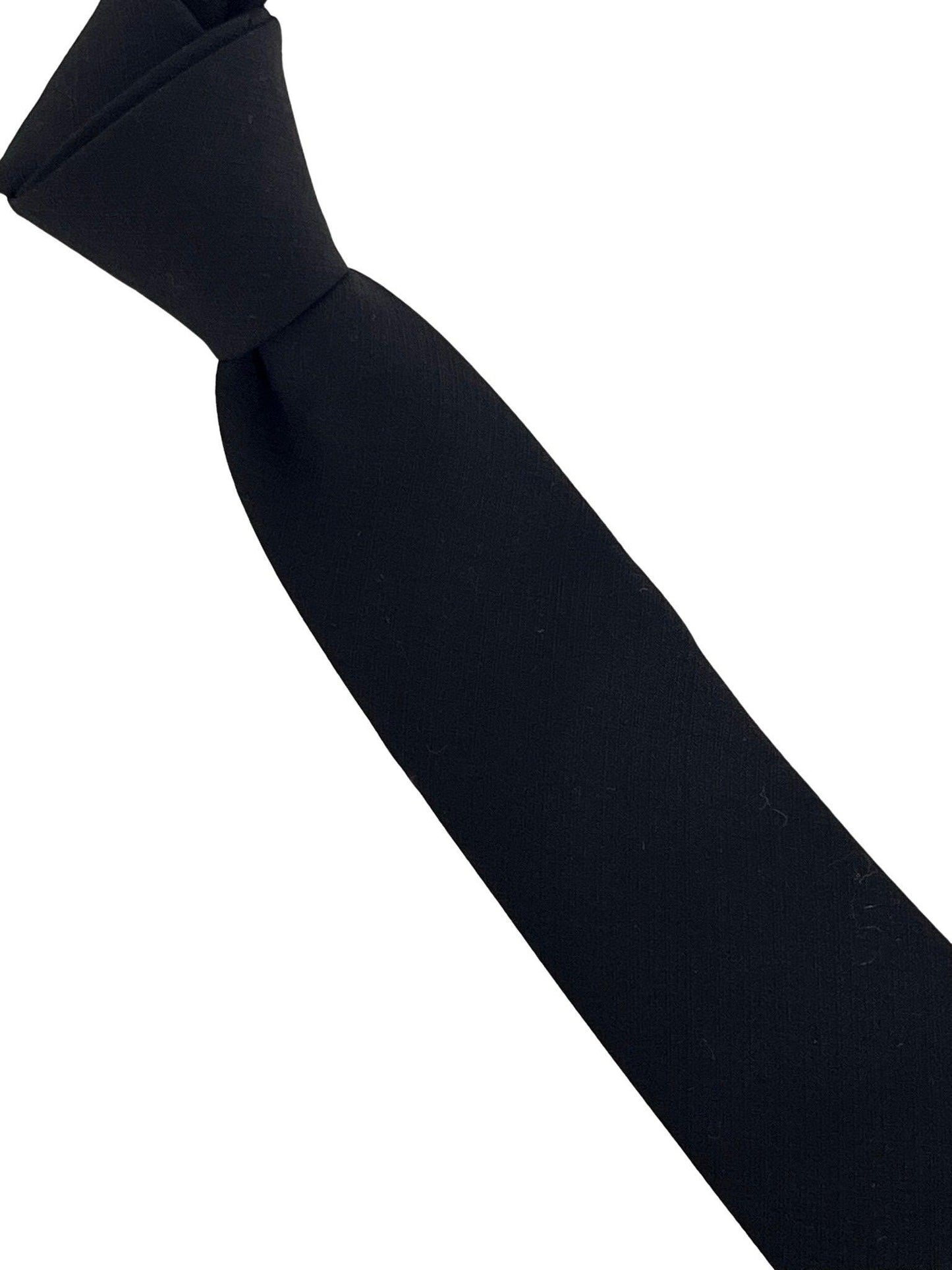 Matching plain black bamboo tie and pocket square