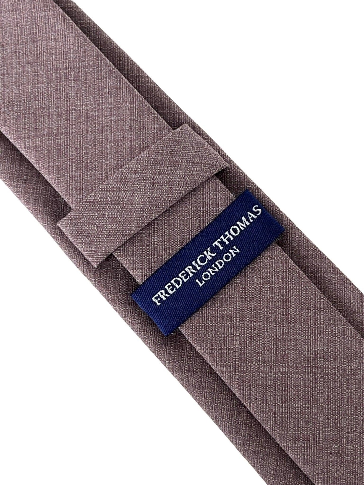 Matching plain mauve brown bamboo tie and pocket square