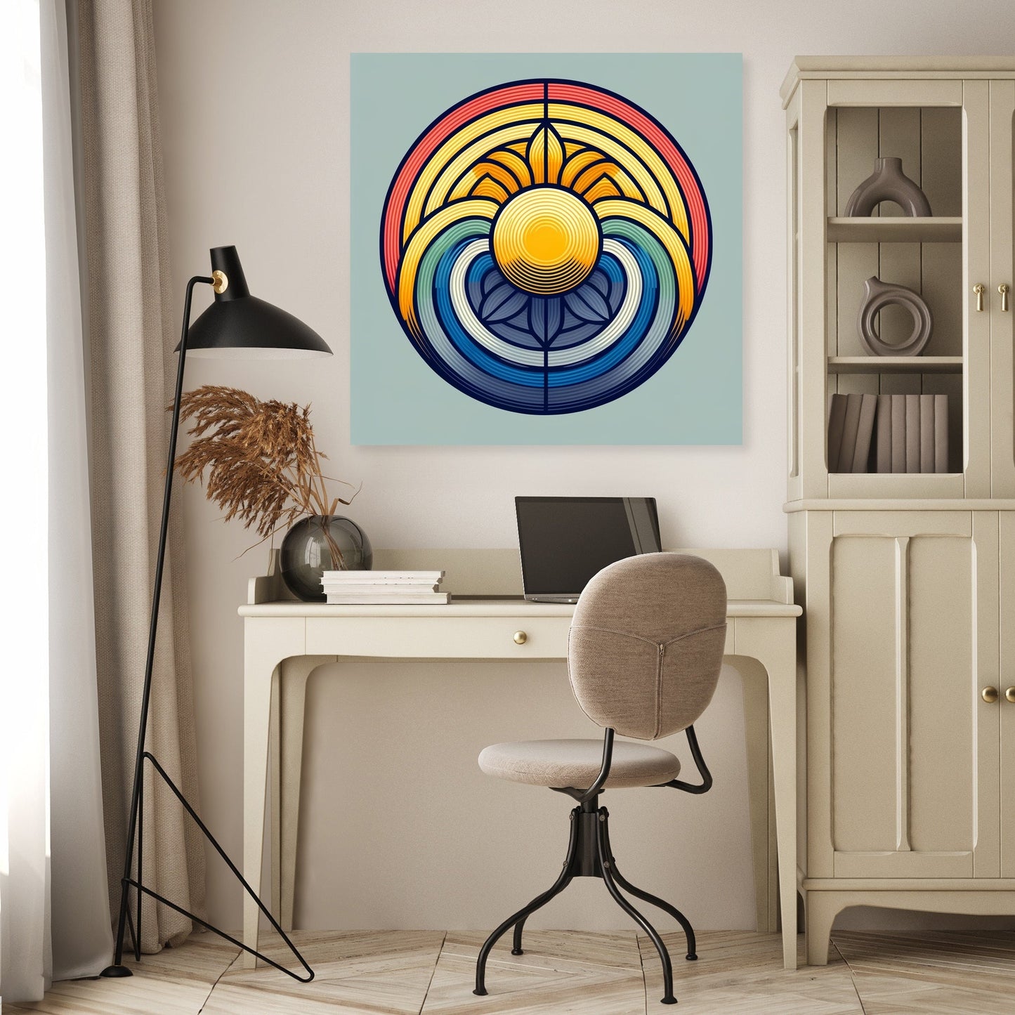 Sun and Rainbow Geometric Canvas