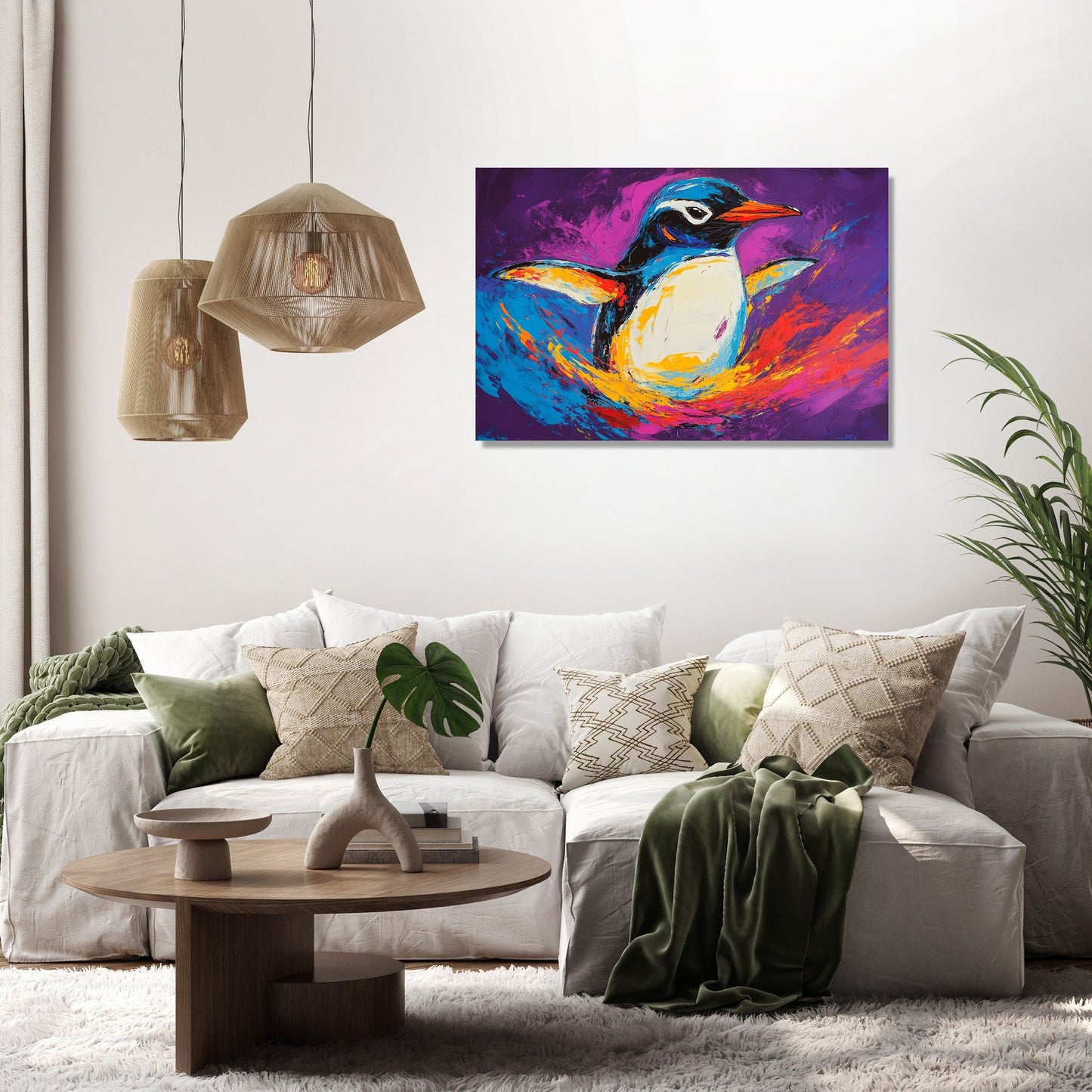 Penguin in Purple Canvas