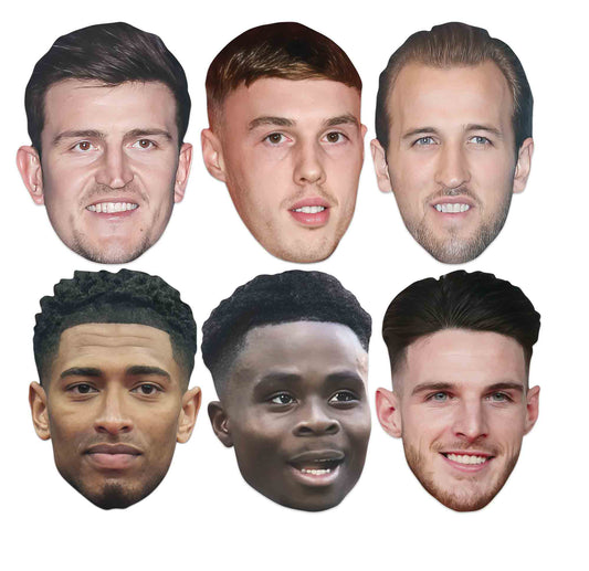 SMP473 England World Cup 2026 Six Pack Masks - Declan Rice, Bukayo Saka, Jude Bellingham, Harry Kane, Cole Palmer & Harry Maguire - Footballers