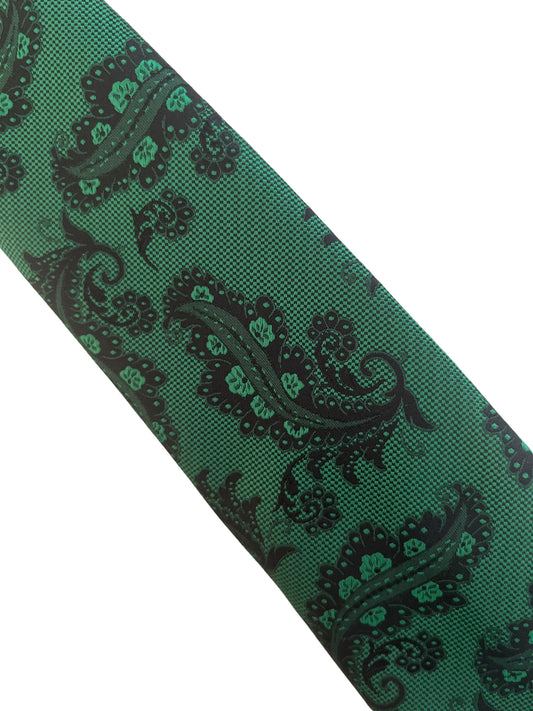 Jade, emerald green and  black paisley classic tie