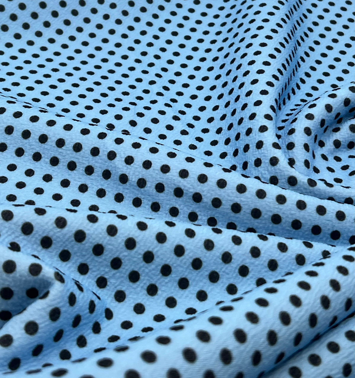 Baby Blue Black Polka Print Liverpool Bullet Stretch Fabric