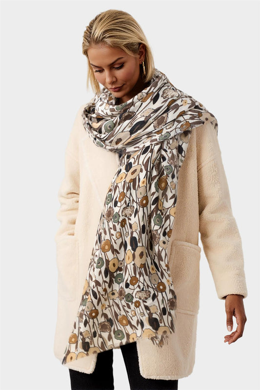 Floral Print Fringed edges Scarf In Brown