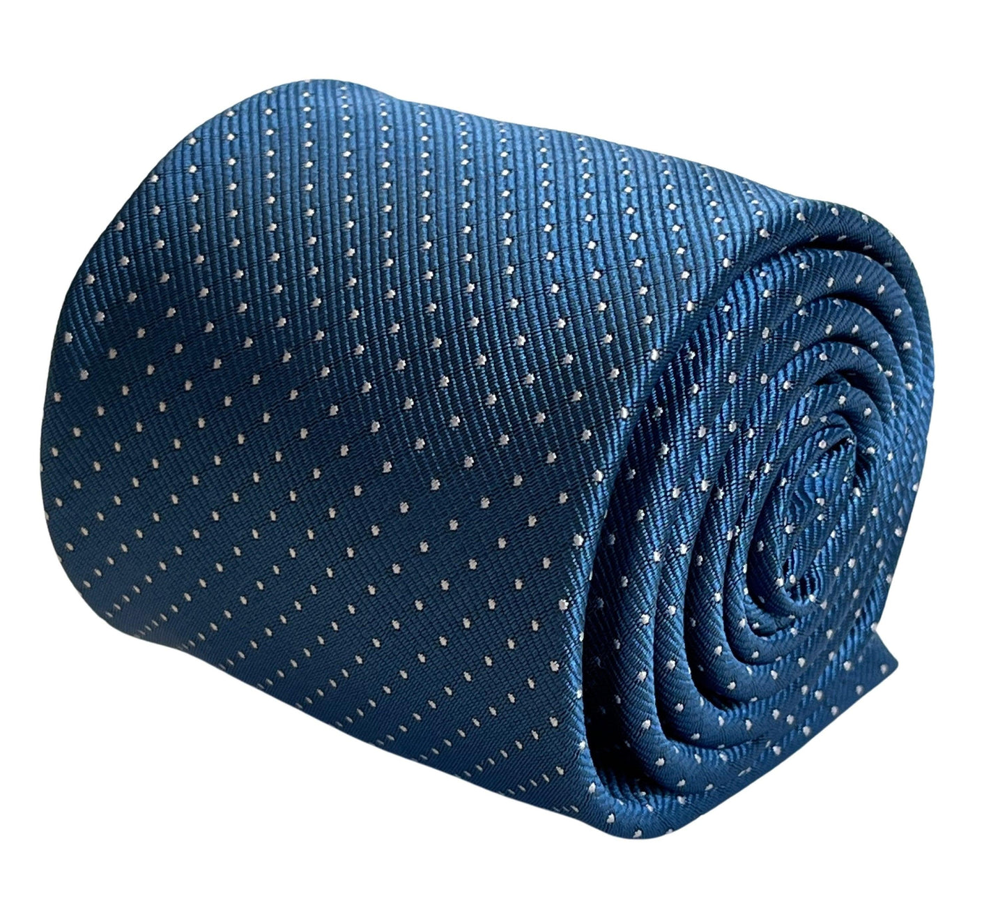 Cobalt, petrol blue, azure tie with white pin spot tie