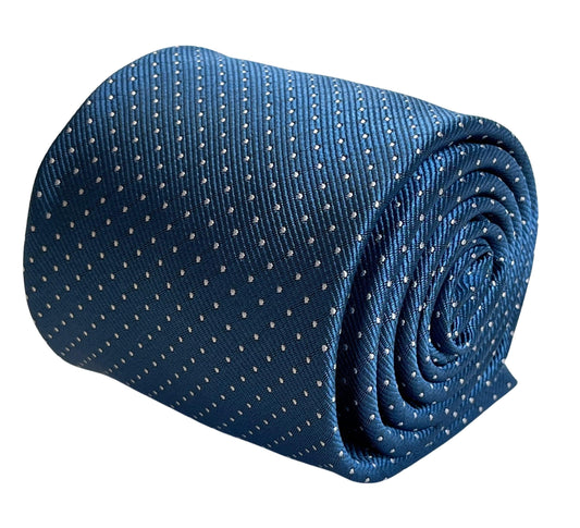 Cobalt, petrol blue, azure tie with white pin spot tie