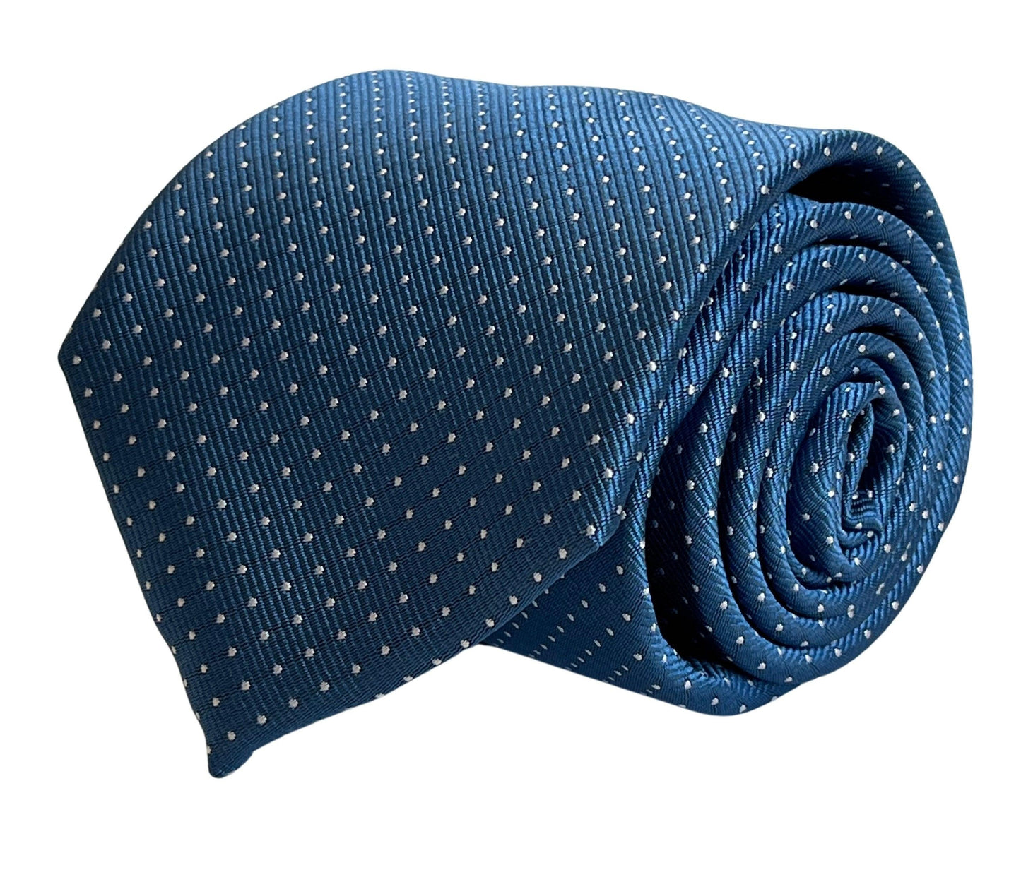 Cobalt, petrol blue, azure tie with white pin spot tie